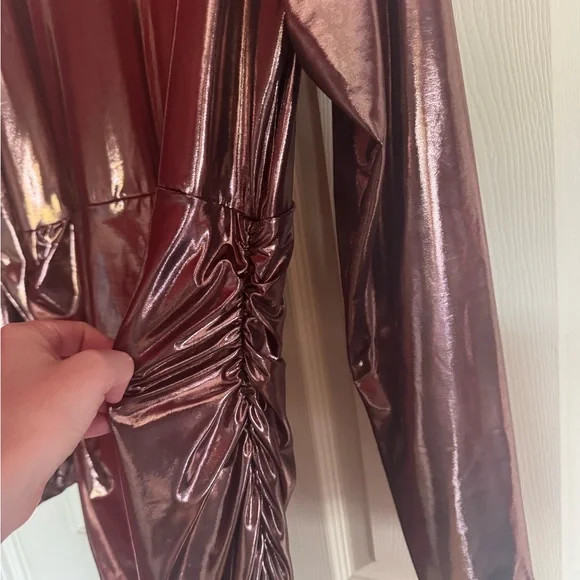 Forever 21 longsleeve pink metallic dress size XL side ruching like new! 🎀 - Picture 4 of 6